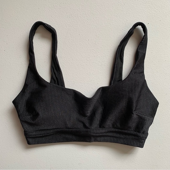Aerie Black Shine Ribbed Banded Bikini Top Size Small NWT - Picture 2 of 15